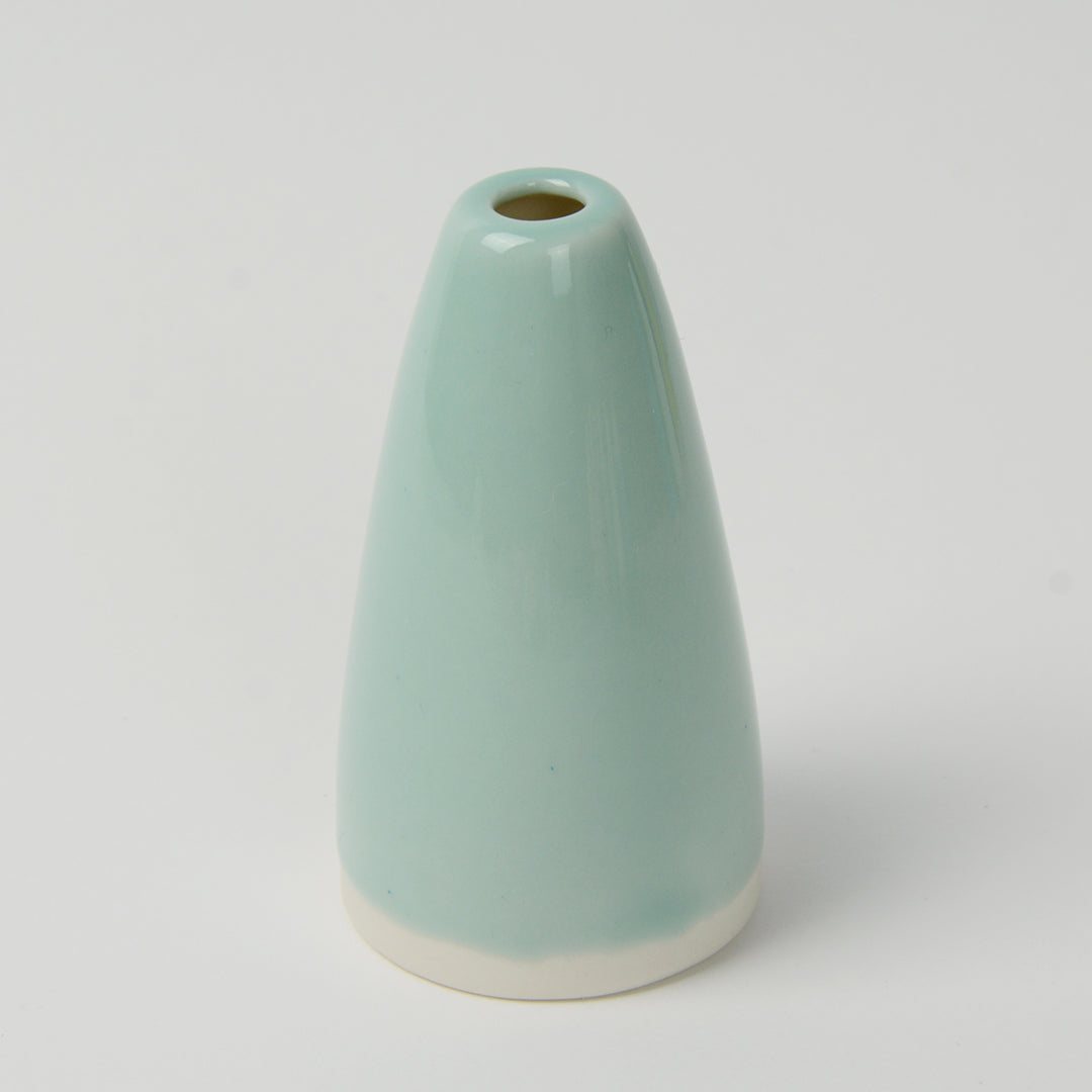 Pale Teal Miniature Cone Vase, Handmade Porcelain